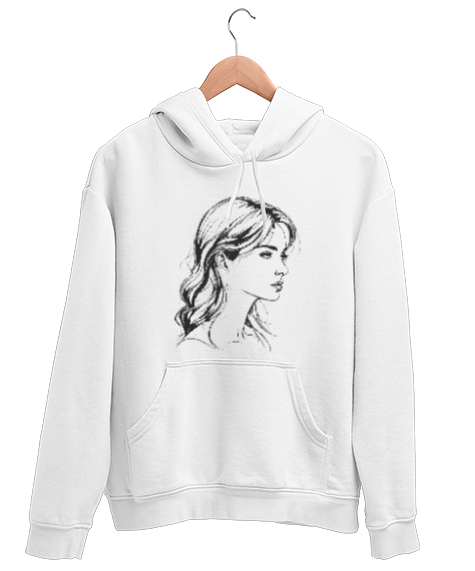 yüz figürü Beyaz Unisex Kapşonlu Sweatshirt - Tisho