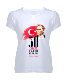 Zafer Bayramı Kadın V Yaka Tişört - Tisho