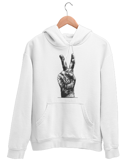 Tisho - Zafer İşareti V2 Beyaz Unisex Kapşonlu Sweatshirt