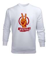 Zafer İşareti V3 Beyaz Erkek Sweatshirt - Tisho