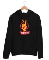 Zafer İşareti V3 Siyah Unisex Kapşonlu Sweatshirt - Tisho