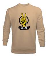 Zafer İşareti ve Barış Camel Erkek Sweatshirt - Tisho