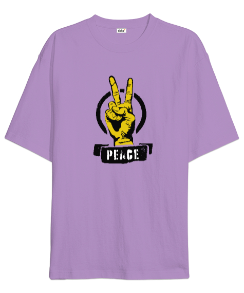 Tisho - Zafer İşareti ve Barış Lila Oversize Unisex Tişört
