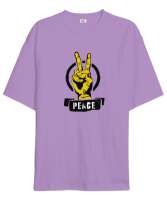 Zafer İşareti ve Barış Lila Oversize Unisex Tişört - Tisho