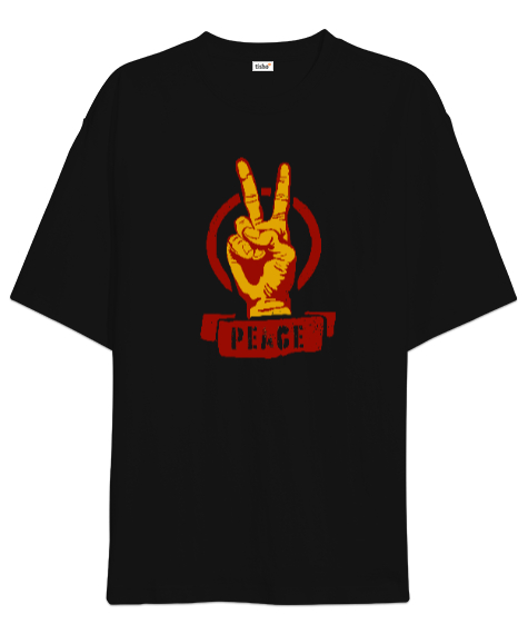 Tisho - Zafer İşareti ve Barış Siyah Oversize Unisex Tişört