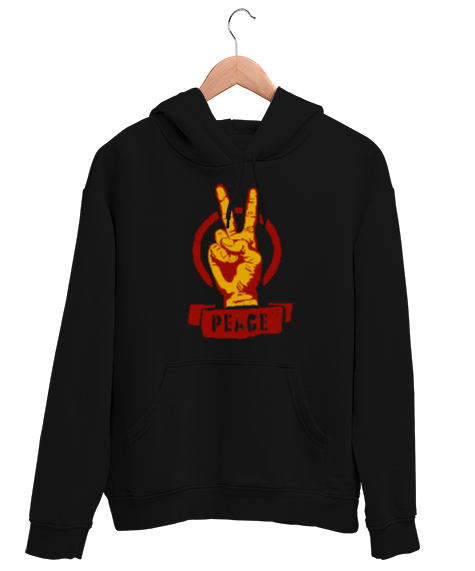 Tisho - Zafer İşareti ve Barış Siyah Unisex Kapşonlu Sweatshirt