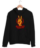 Zafer İşareti ve Barış Siyah Unisex Kapşonlu Sweatshirt - Tisho