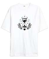 Zaman - Mistik Kum Saati Beyaz Oversize Unisex Tişört - Tisho