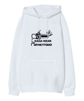 Zayır Zayır Hızar Sesi Beyaz Oversize Unisex Kapüşonlu Sweatshirt - Tisho