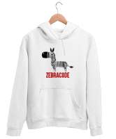 Zebracode - Zebra Barkod Beyaz Unisex Kapşonlu Sweatshirt - Tisho