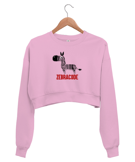 Tisho - Zebracode - Zebra Barkod Pembe Kadın Crop Sweatshirt