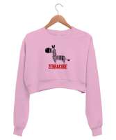 Zebracode - Zebra Barkod Pembe Kadın Crop Sweatshirt - Tisho