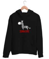 Zebracode - Zebra Barkod Siyah Unisex Kapşonlu Sweatshirt - Tisho