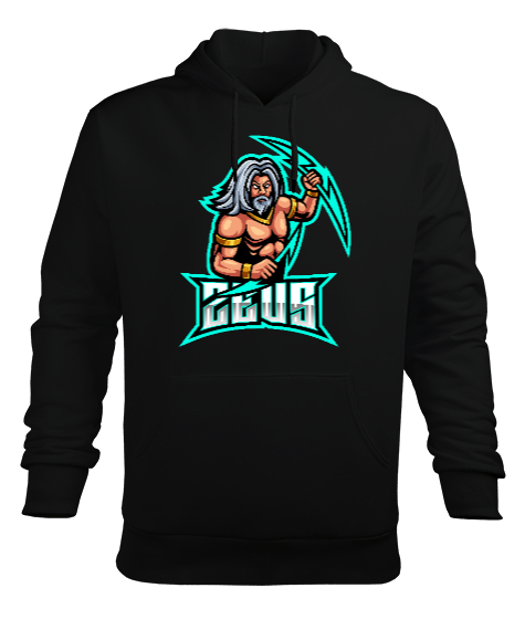 Tisho - Zeus Siyah Erkek Kapüşonlu Hoodie Sweatshirt
