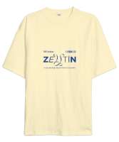 Zeytin Kedi Tasarım Krem Oversize Unisex Tişört - Tisho