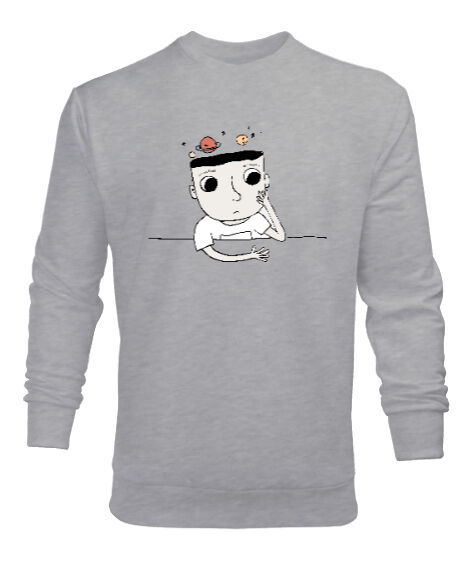 Tisho - Zihin ve Gezegenler Gri Erkek Sweatshirt