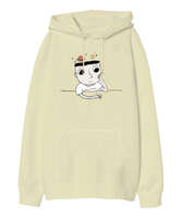 Zihin ve Gezegenler Krem Oversize Unisex Kapüşonlu Sweatshirt - Tisho