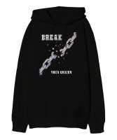 Zinciir Siyah Oversize Unisex Kapüşonlu Sweatshirt - Tisho