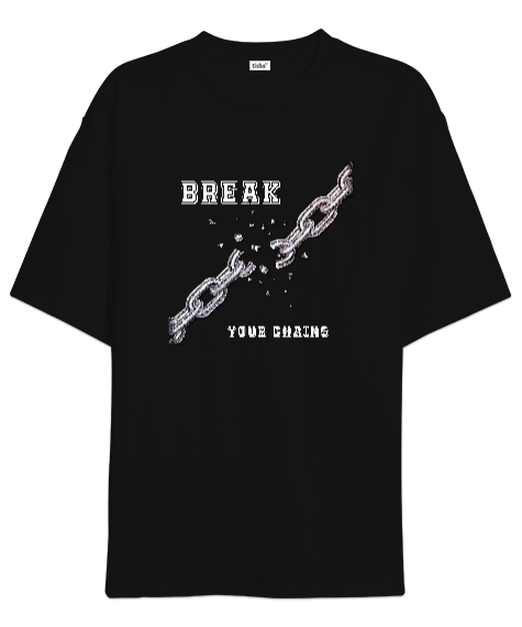 Tisho - Zincir Siyah Oversize Unisex Tişört