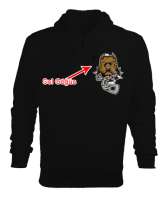 Zincire vurulmuş pitbull baskılı Siyah Erkek Kapşonlu Fermuarlı - Tisho