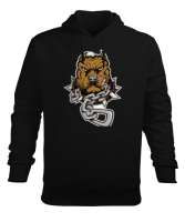 Zincire vurulmuş pitbull baskılı Siyah Erkek Kapüşonlu Hoodie Sweatshirt - Tisho
