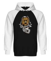 Zincire vurulmuş pitbull baskılı Siyah/Beyaz Orjinal Reglan Hoodie Unisex Sweatshirt - Tisho