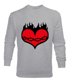 Zincirli kalp ve kalp şeklinde dünya baskılı erkek Erkek Sweatshirt - Tisho