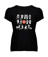 Zodiac Ancient Greece - Antik Yunan Burçlar Siyah Kadın V Yaka Tişört - Tisho