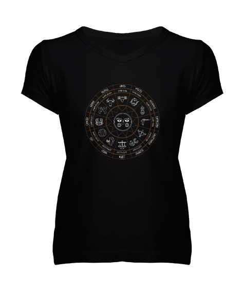 Tisho - Zodiac - Horoscope - Burçlar - Astroloji Siyah Kadın V Yaka Tişört