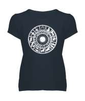 Zodiac - Horoscope - İlkel Çizim- Astroloji Füme Kadın V Yaka Tişört - Tisho