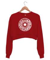 Zodiac - Horoscope - İlkel Çizim- Astroloji Kırmızı Kadın Crop Sweatshirt - Tisho