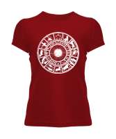 Zodiac - Horoscope - İlkel Çizim- Astroloji Kırmızı Kadın Tişört - Tisho