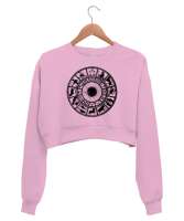 Zodiac - Horoscope - İlkel Çizim- Astroloji Pembe Kadın Crop Sweatshirt - Tisho