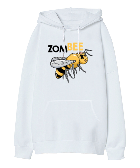 Zombee - Zombi Arı Beyaz Oversize Unisex Kapüşonlu Sweatshirt - Tisho