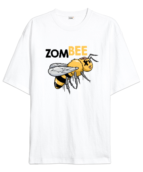 Zombee - Zombi Arı Beyaz Oversize Unisex Tişört - Tisho