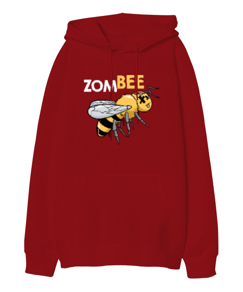 Zombee - Zombi Arı Kırmızı Oversize Unisex Kapüşonlu Sweatshirt - Tisho
