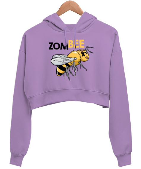 Zombee - Zombi Arı Lila Kadın Crop Hoodie Kapüşonlu Sweatshirt - Tisho