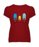 Zombi Dondurmalar - Zombie Ice Cream Kırmızı Kadın V Yaka Tişört - Tisho