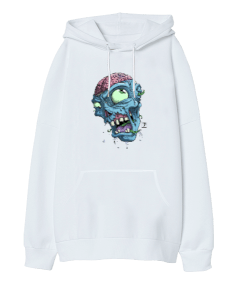 Zombi Tasarım Baskılı Oversize Unisex Kapüşonlu Sweatshirt - Tisho