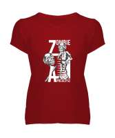 Zombi - Zombie Kırmızı Kadın V Yaka Tişört - Tisho