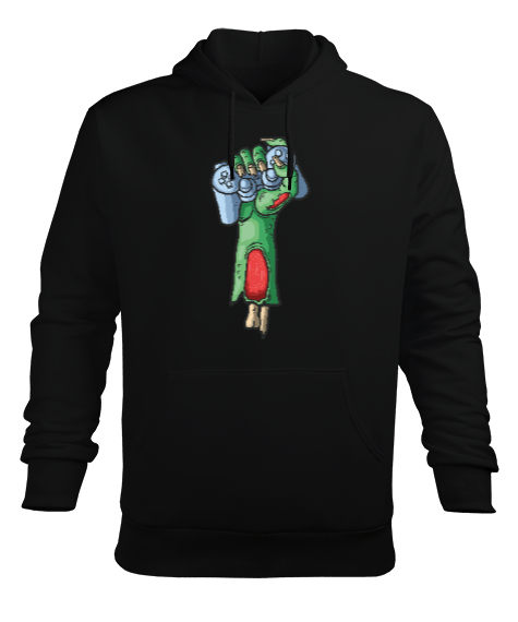 Tisho - Zombie Gamer Siyah Erkek Kapüşonlu Hoodie Sweatshirt