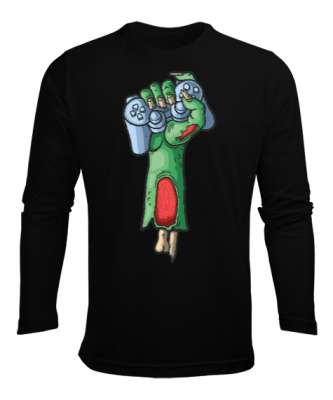 Zombie Gamer Siyah Erkek Uzun Kol Yazlık Tişört - Tisho