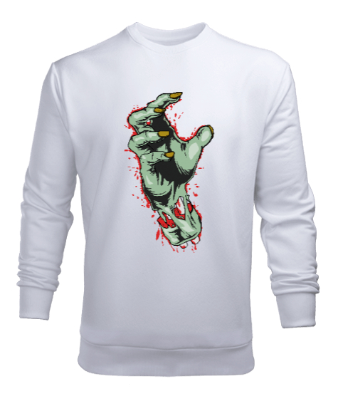 Tisho - Zombie Hand - Zombi Eli Beyaz Erkek Sweatshirt