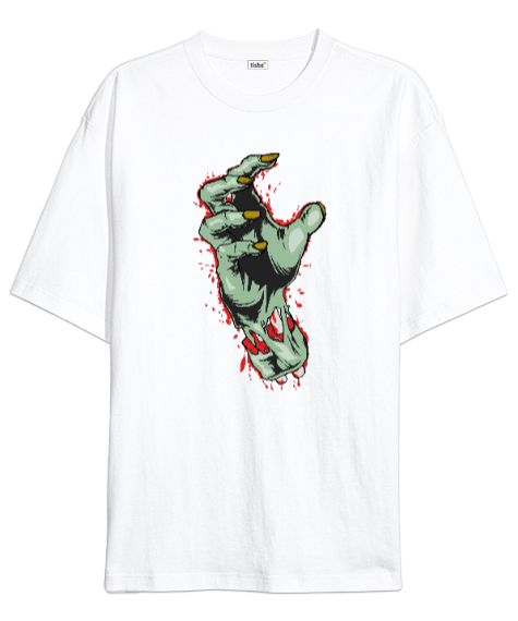 Tisho - Zombie Hand - Zombi Eli Beyaz Oversize Unisex Tişört