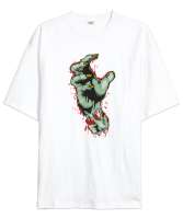 Zombie Hand - Zombi Eli Beyaz Oversize Unisex Tişört - Tisho