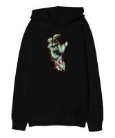 Zombie Hand - Zombi Eli Siyah Oversize Unisex Kapüşonlu Sweatshirt - Tisho
