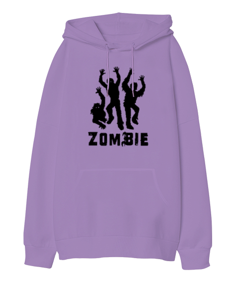 Tisho - Zombies - Zombiler Lila Oversize Unisex Kapüşonlu Sweatshirt