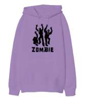 Zombies - Zombiler Lila Oversize Unisex Kapüşonlu Sweatshirt - Tisho