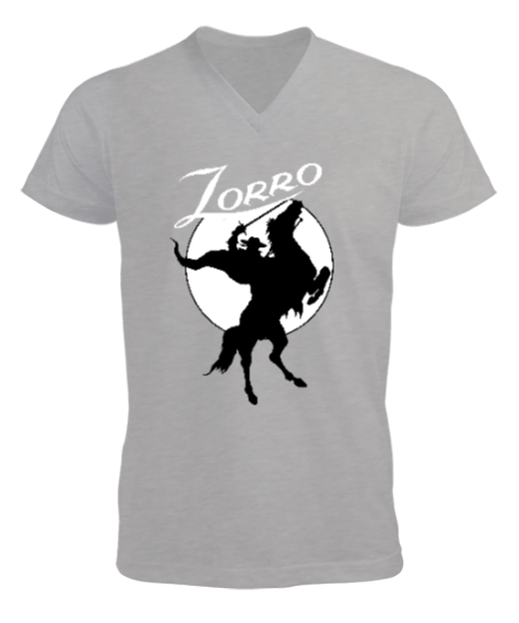 Tisho - Zorro Efsanesi Gri Erkek Kısa Kol V Yaka Tişört