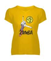 Zumba Dans Spor Enerji Yoga Sarı Kadın V Yaka Tişört - Tisho